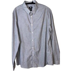 H&M Mens Slim Fit Easy Iron Gray Button-Up Shirt Long Sleeve Extra Buttons 2XL